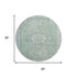 8' Turquoise And Beige Oriental Washable Round Rug With UV Protection