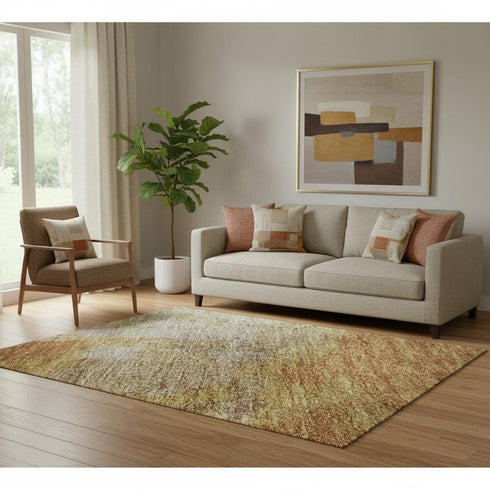 5' X 8' Copper And Beige Abstract Washable Area Rug With UV Protection