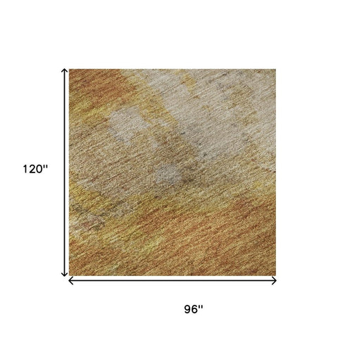 8' X 10' Copper And Beige Abstract Washable Area Rug With UV Protection