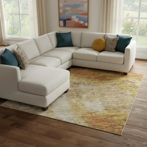 8' X 10' Copper And Beige Abstract Washable Area Rug With UV Protection