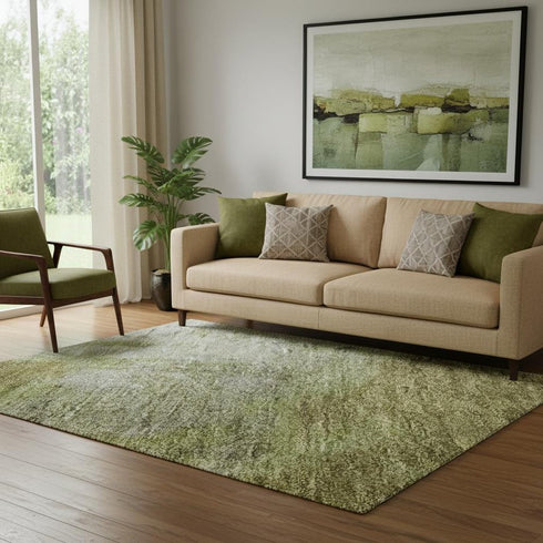 5' X 8' Olive Green And Beige Abstract Washable Area Rug With UV Protection