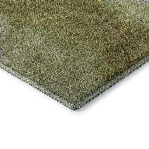 5' X 8' Olive Green And Beige Abstract Washable Area Rug With UV Protection