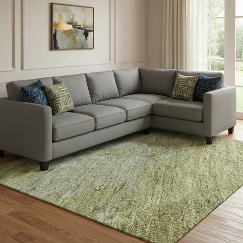 8' X 10' Olive Green And Beige Abstract Washable Area Rug With UV Protection