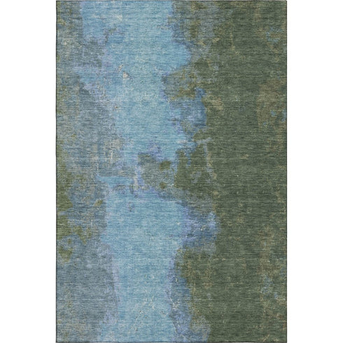 5' X 8' Green And Blue Abstract Washable Area Rug With UV Protection