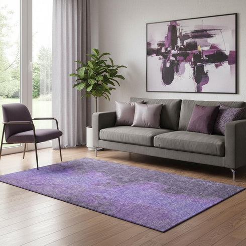5' X 8' Eggplant And Purple Abstract Washable Area Rug With UV Protection