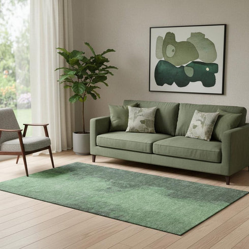 5' X 8' Fern Green And Sage Abstract Washable Area Rug With UV Protection