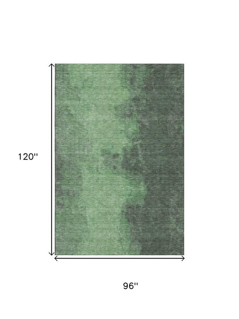 8' X 10' Fern Green And Sage Abstract Washable Area Rug With UV Protection