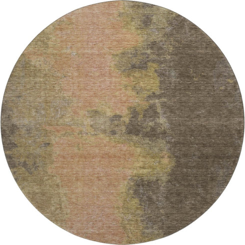 8' Chocolate And Copper Abstract Washable Round Rug With UV Protection