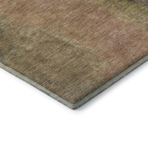 8' Chocolate And Copper Abstract Washable Round Rug With UV Protection