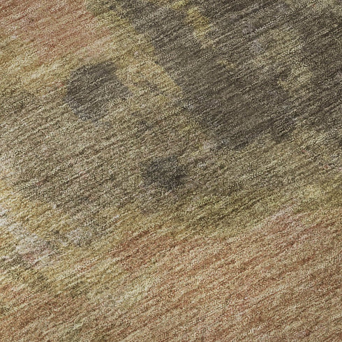 8' Chocolate And Copper Abstract Washable Round Rug With UV Protection