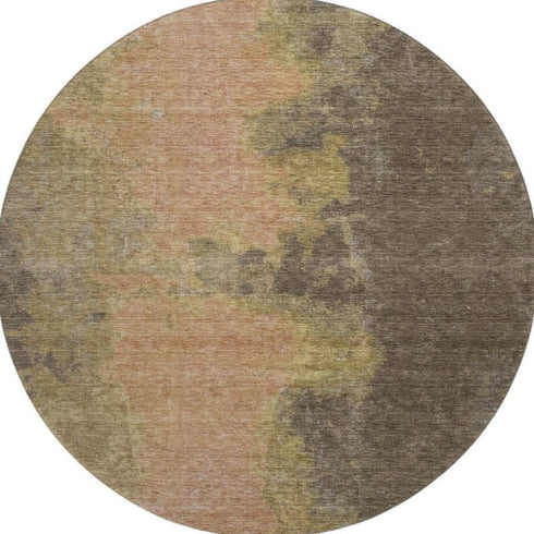 8' Chocolate And Copper Abstract Washable Round Rug With UV Protection