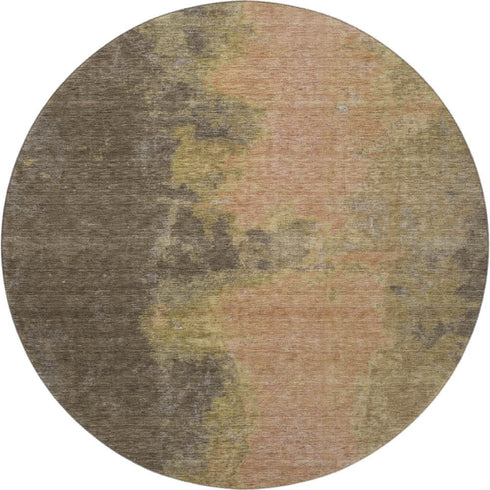8' Chocolate And Copper Abstract Washable Round Rug With UV Protection