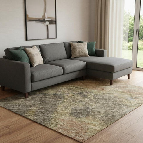 8' X 10' Chocolate And Copper Abstract Washable Area Rug With UV Protection