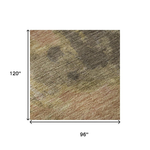8' X 10' Chocolate And Copper Abstract Washable Area Rug With UV Protection