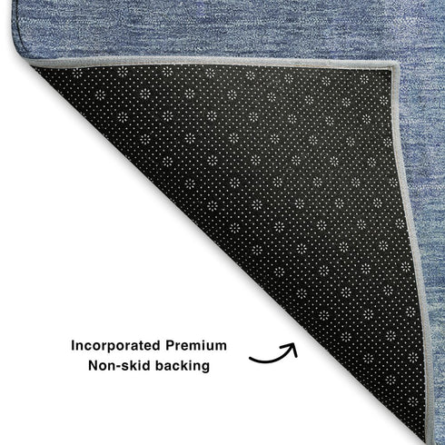 9' X 12' Navy Blue And Gray Abstract Washable Area Rug With UV Protection