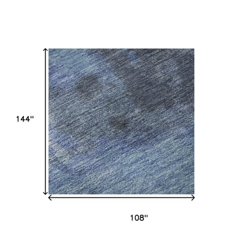 9' X 12' Navy Blue And Gray Abstract Washable Area Rug With UV Protection
