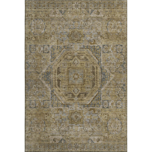 5' X 8' Brown And Blue Oriental Washable Area Rug With UV Protection