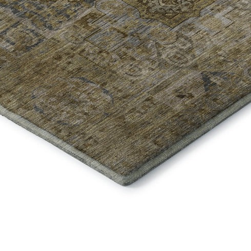 5' X 8' Brown And Blue Oriental Washable Area Rug With UV Protection