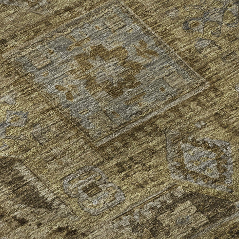 5' X 8' Brown And Blue Oriental Washable Area Rug With UV Protection