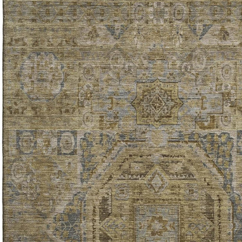 5' X 8' Brown And Blue Oriental Washable Area Rug With UV Protection