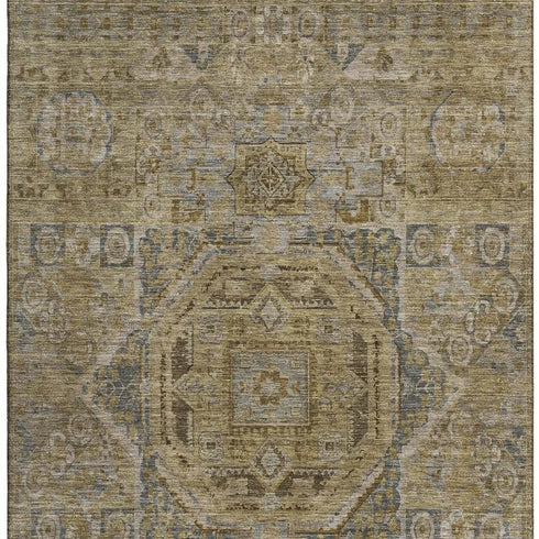 5' X 8' Brown And Blue Oriental Washable Area Rug With UV Protection