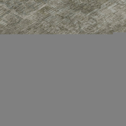 8' Gray And Silver Oriental Washable Round Rug With UV Protection