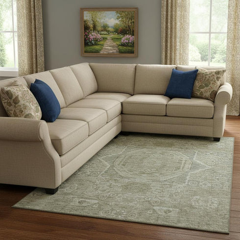 8' X 10' Gray And Silver Oriental Washable Area Rug With UV Protection