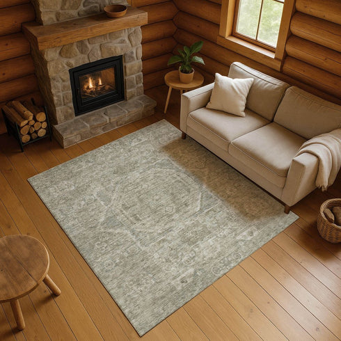 8' X 10' Gray And Silver Oriental Washable Area Rug With UV Protection