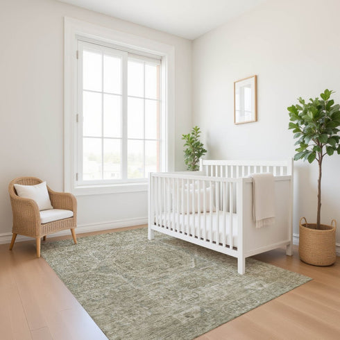 8' X 10' Gray And Silver Oriental Washable Area Rug With UV Protection