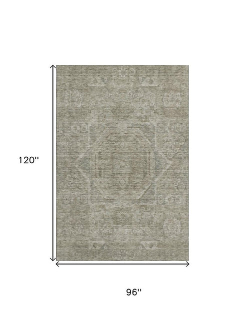 8' X 10' Gray And Silver Oriental Washable Area Rug With UV Protection
