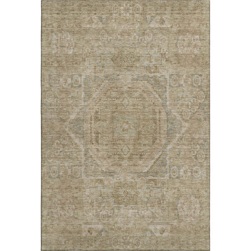 9' X 12' Tan And Beige Oriental Washable Area Rug With UV Protection