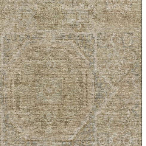 9' X 12' Tan And Beige Oriental Washable Area Rug With UV Protection