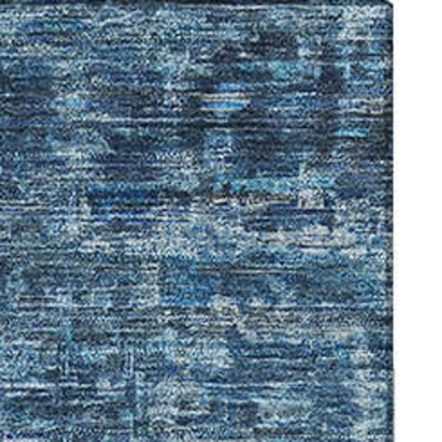 5' X 8' Blue And Navy Blue Oriental Washable Area Rug With UV Protection