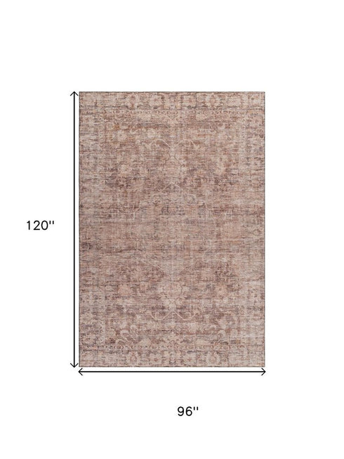 8' X 10' Rust And Beige Oriental Washable Area Rug With UV Protection