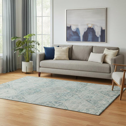 5' X 8' Blue Gray And Silver Geometric Washable Area Rug With UV Protection