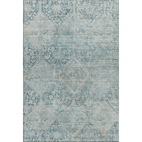 5' X 8' Blue Gray And Silver Geometric Washable Area Rug With UV Protection