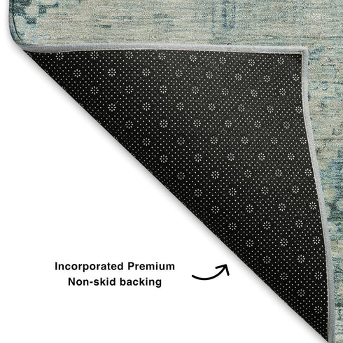 5' X 8' Blue Gray And Silver Geometric Washable Area Rug With UV Protection