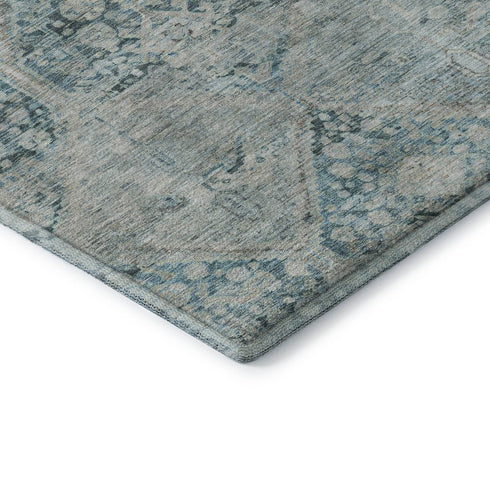 5' X 8' Blue Gray And Silver Geometric Washable Area Rug With UV Protection