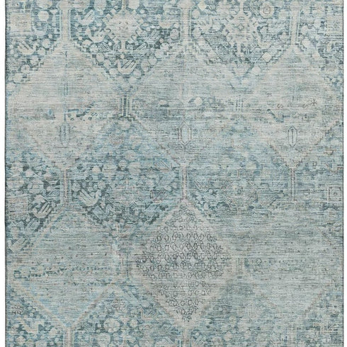 5' X 8' Blue Gray And Silver Geometric Washable Area Rug With UV Protection