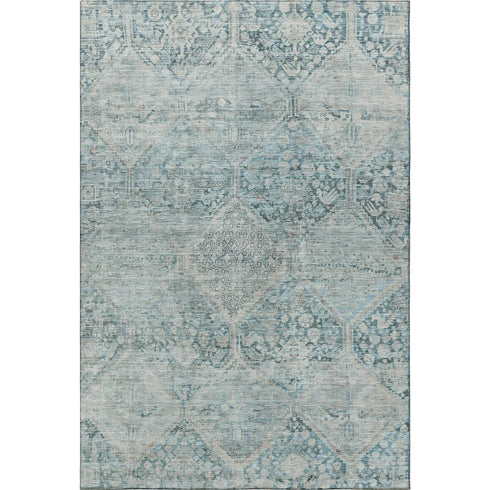5' X 8' Blue Gray And Silver Geometric Washable Area Rug With UV Protection