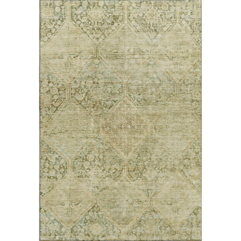 5' X 8' Fern Green And Olive Green Geometric Washable Area Rug With UV Protection