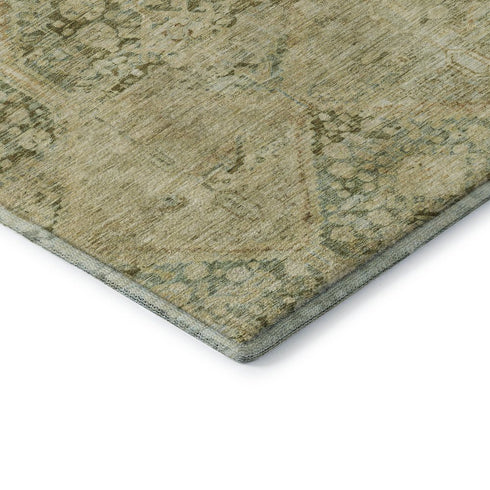 5' X 8' Fern Green And Olive Green Geometric Washable Area Rug With UV Protection