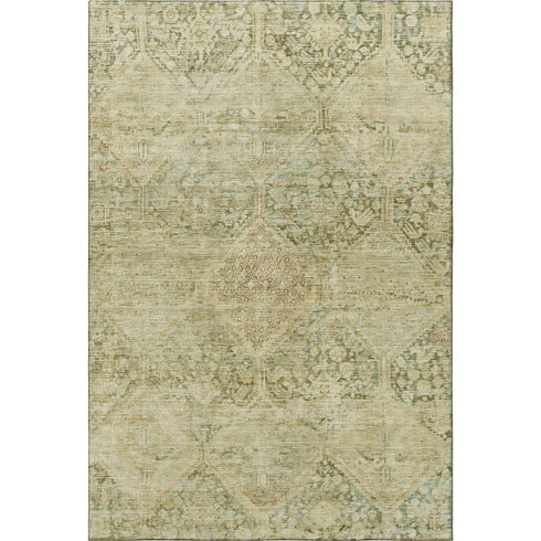 5' X 8' Fern Green And Olive Green Geometric Washable Area Rug With UV Protection