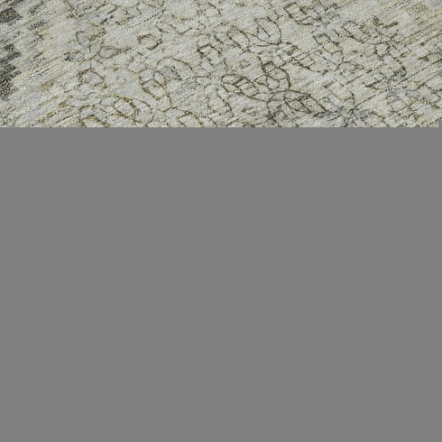 8' Pewter Gray And Silver Geometric Washable Round Rug With UV Protection