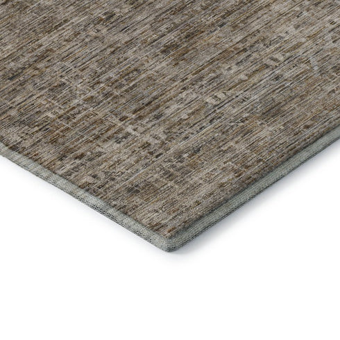 9' X 12' Brown And Beige Striped Washable Area Rug With UV Protection