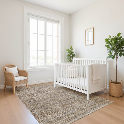 9' X 12' Brown And Beige Striped Washable Area Rug With UV Protection