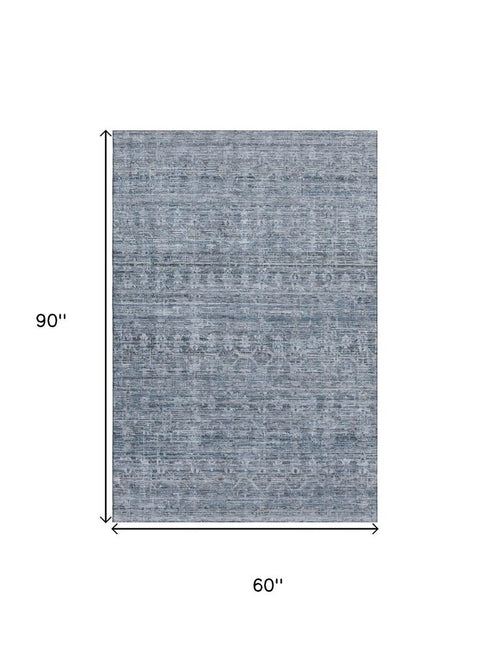 5' X 8' Blue And Gray Striped Washable Area Rug With UV Protection
