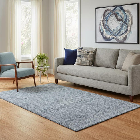 5' X 8' Blue And Gray Striped Washable Area Rug With UV Protection