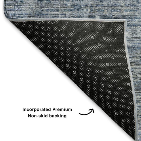 5' X 8' Blue And Gray Striped Washable Area Rug With UV Protection