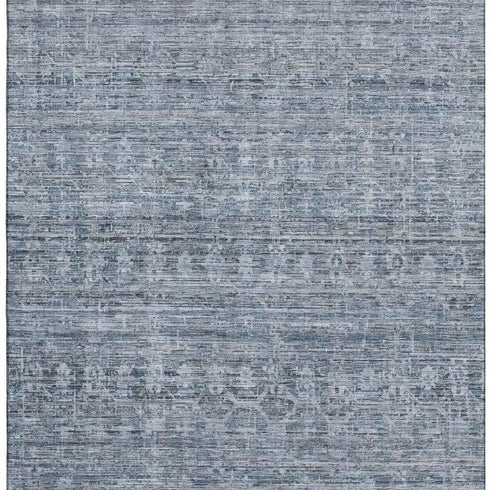5' X 8' Blue And Gray Striped Washable Area Rug With UV Protection